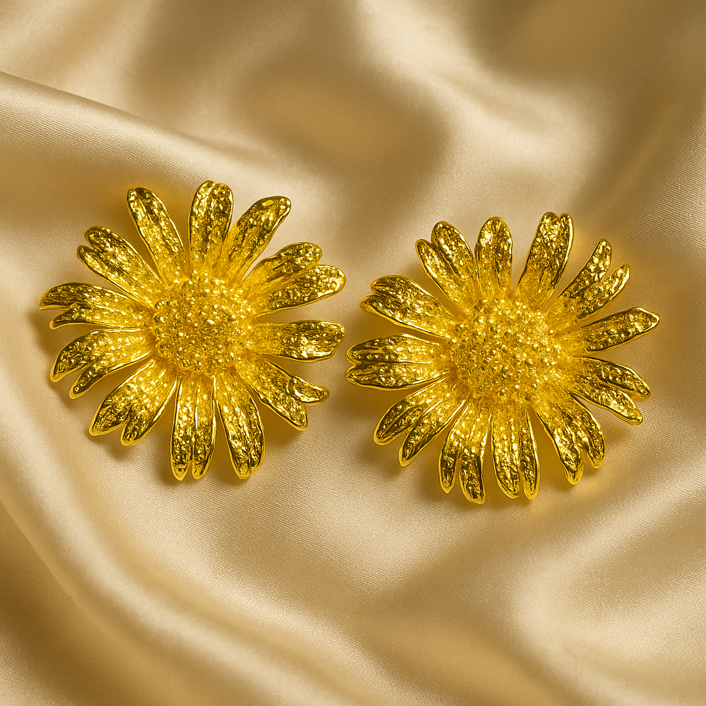 Golden Daisy Blossom Earrings