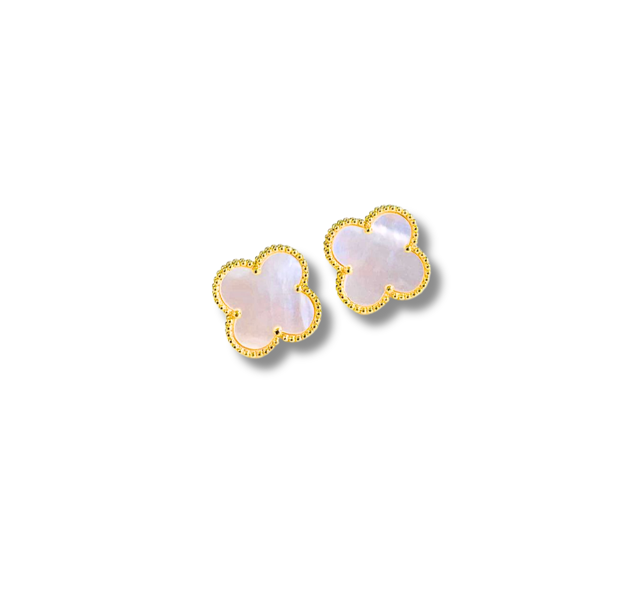 ER890002-Elegant Pearl White Clover Stud Earrings
